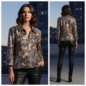 Joseph Ribkoff 10 Chic Modern Contemporary Leopard Sequins Metallic Knit Blazer